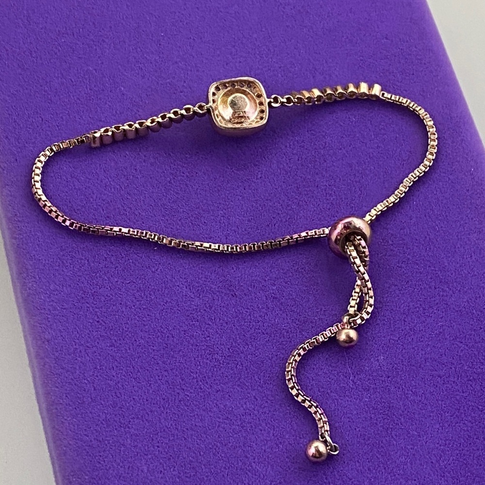💛 14k Rose Gold Genuine Crystal Tennis Bolo Bracelet | Dainty Luxe Sparkle - Picture 5 of 8